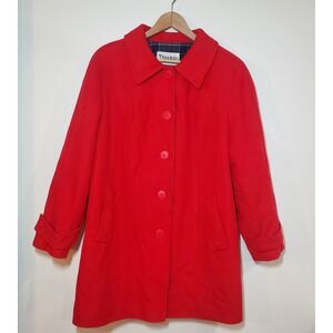 Vintage Penguin Wool Peacoat Jacket Women's Sz 18 Red‎ Plaid Lined Secretary